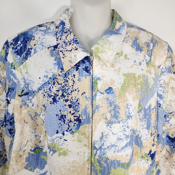 Coldwater Creek Womens Jacket Size P16 Watercolor Embroidered Full Zip Lined - Picture 3 of 12